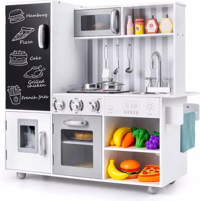 Costway Pretend Play Kitchen in White, W/D/H: 80 x 36 x 80 cm