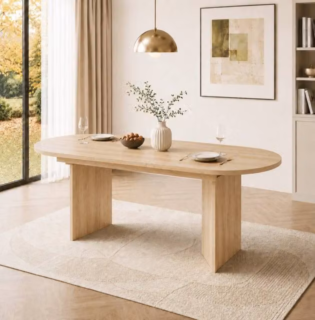 BTM Oval Extendable Dining Table in Natural Oak, 140 cm to 160 cm – 1