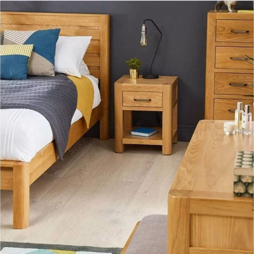 FORGEVIO Soho Oak Lamp Side Table with 1 Drawer in Light Oak – 2