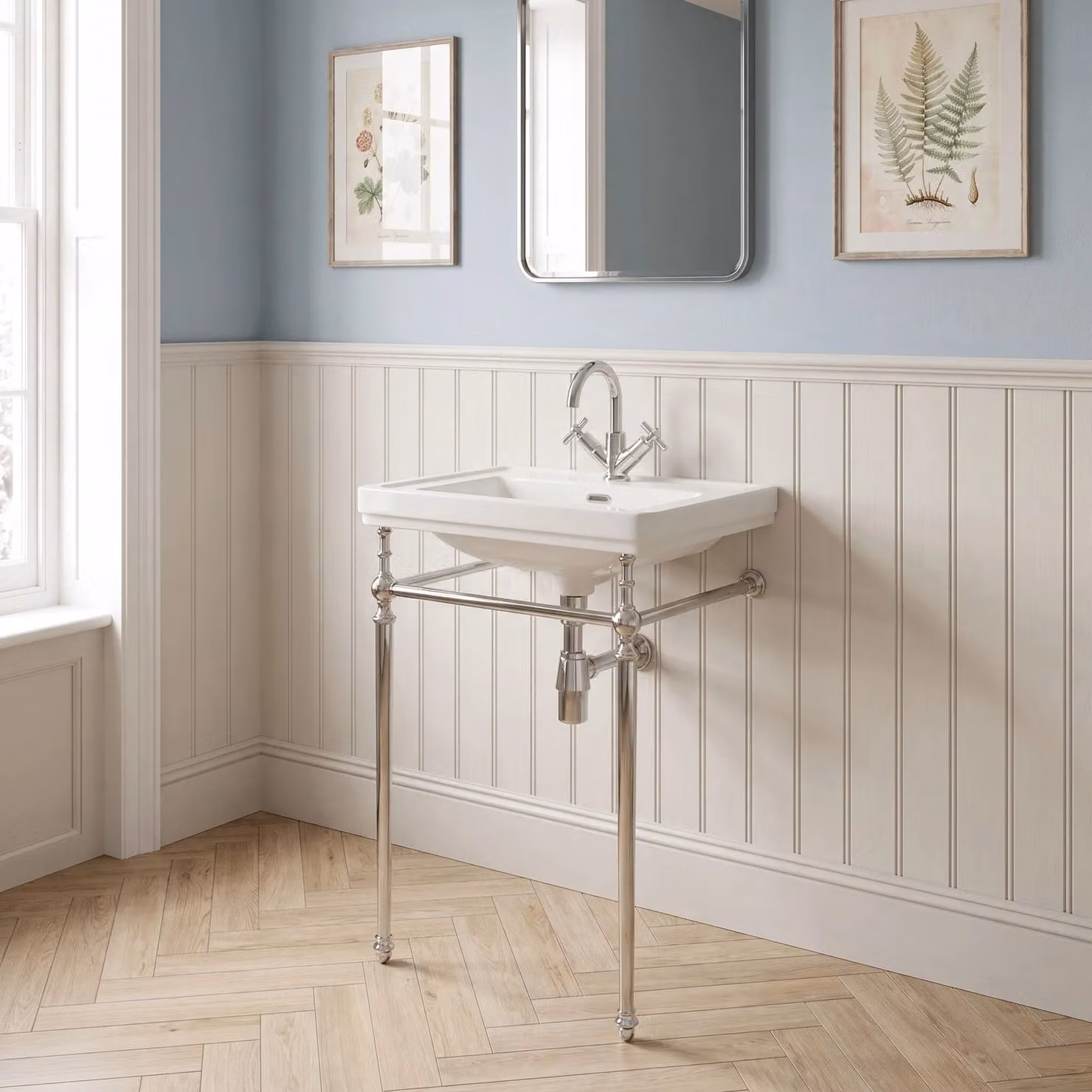 Balterley Traditional White Ceramic 1 Tap Hole Rectangular Fireclay Basin Wash Stand with Bottle Trap, Width: 500 mm – 2