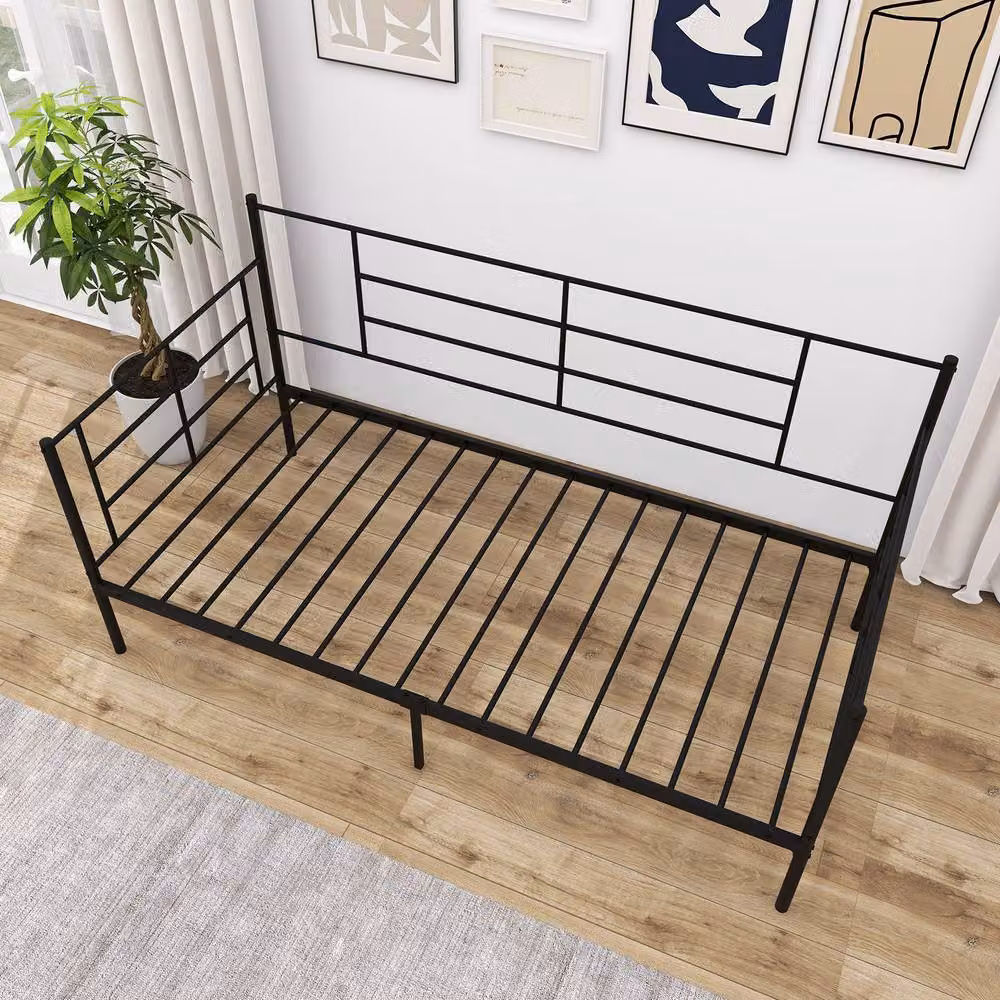 Gymax 2-in-1 Single Daybed Sofa Bed with Arms and Back, Black, W/D/H: 90 x 200 cm – 5