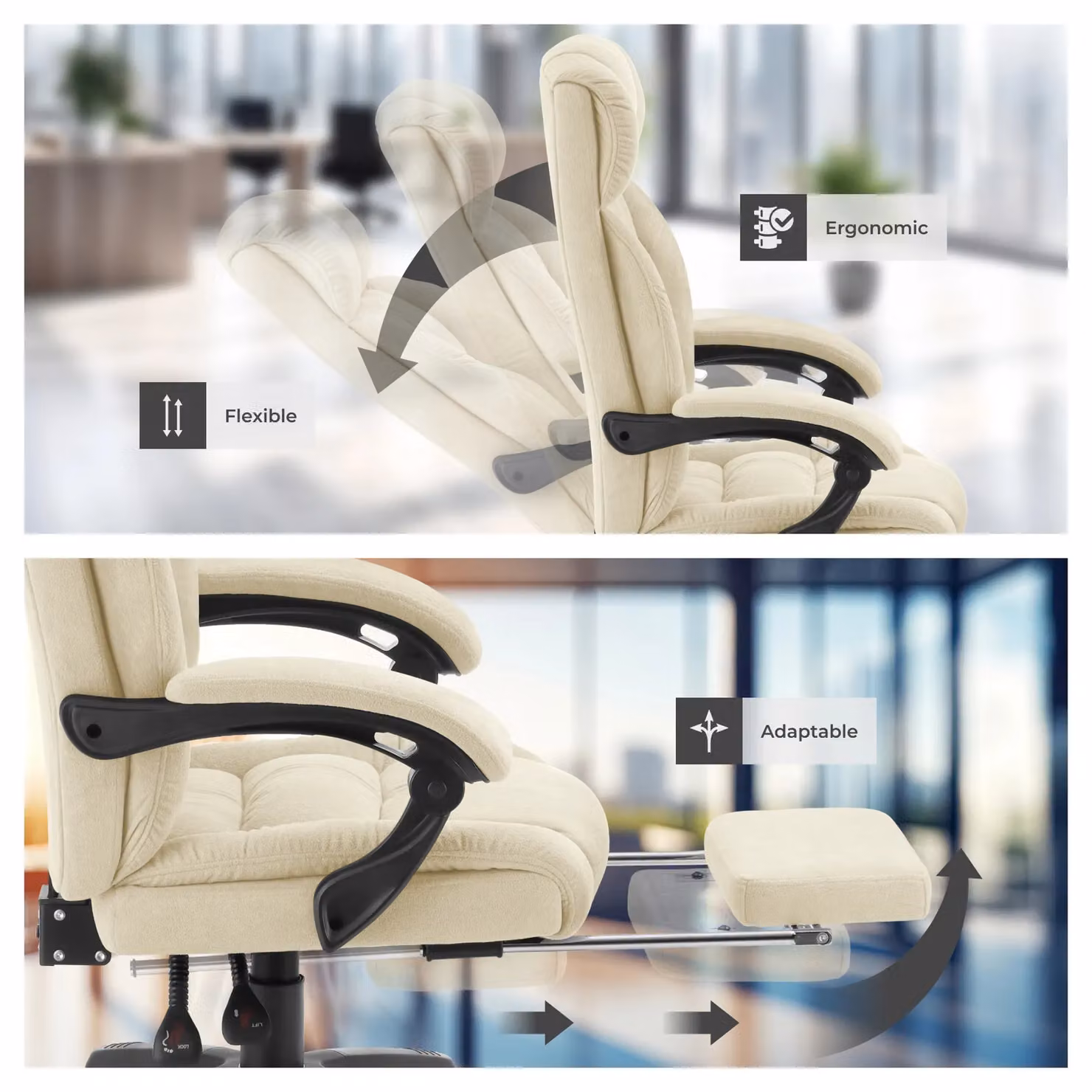 tectake Gillian Modern Velvet Office and Gaming Chair in Beige with Headrest, Armrests and Height Adjustment – 4
