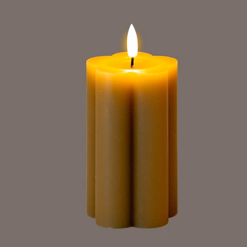 Lemon Pavilion Natural Glow LED Pillar Candle, Brown Stone Effect, H x W x D: 12 x 7 x 7 cm – 2