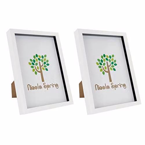Nicola Spring Modern Rectangular 3D Shadow Box Photo Frame, White, A4 – 1