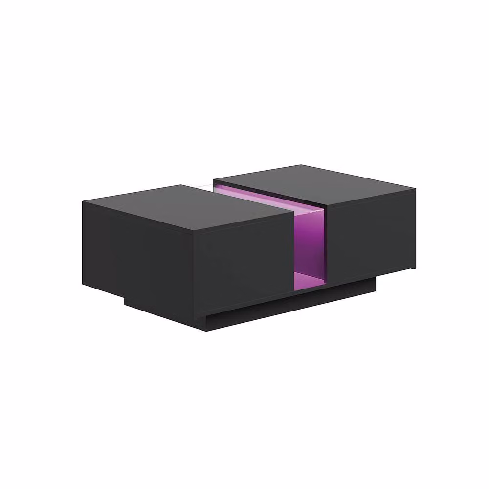 KEEPREAPER Modern Rectangular Coffee Table with Storage and Sliding Drawers in Black – 2