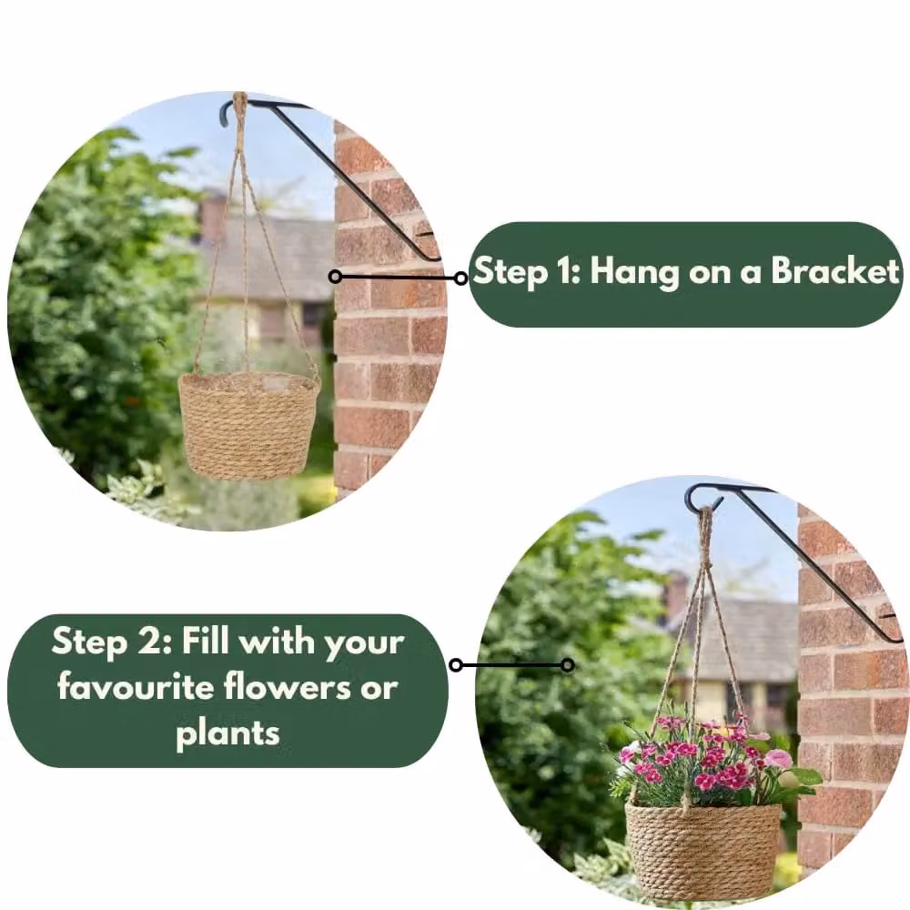 Marco Paul Beige Jute Hanging Weave Basket Planter, Diameter: 22.86 cm – 5