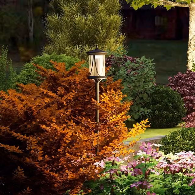 Outsunny Black Waterproof Solar Lantern Post Light with Dusk Sensor and Warm White LED