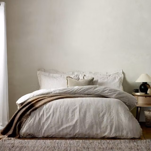 Yard Hebden Striped 100% Cotton Duvet Cover and Pillowcase Set in Brown, 200 x 200 cm