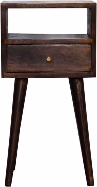 KDMK Small Light Walnut Finish 1 Drawer Bedside Table with Open Slot in Brown