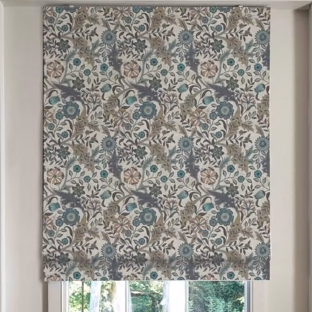 Linda Barker Home Agra Made To Measure Blackout Roman Blind in Sapphire Blue Multicolour Floral Design