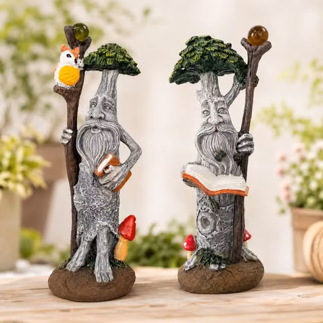 Marco Paul Set of 2 Tree Man Garden Ornaments in Grey and Multicolour Resin