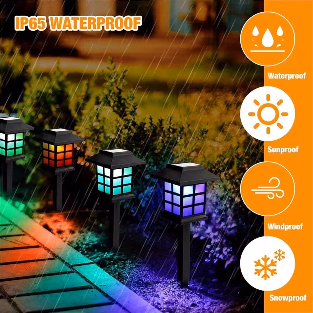 VOGREX 6 Pack Multicolour LED Solar Garden Path Lights in Black – 2