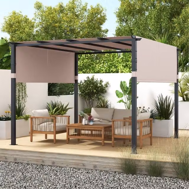 COSTWAY Modern Outdoor Grill Gazebo in Beige