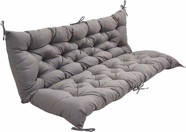 Livingandhome Outdoor Swing Bench Cushion with Backrest and Tie Straps in Grey Polyester