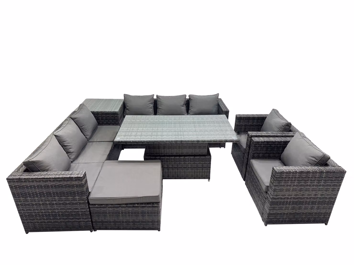 Fimous 9 Seater Outdoor Garden Rattan Furniture Set with Side Table and Big Stool in Dark Grey – 2