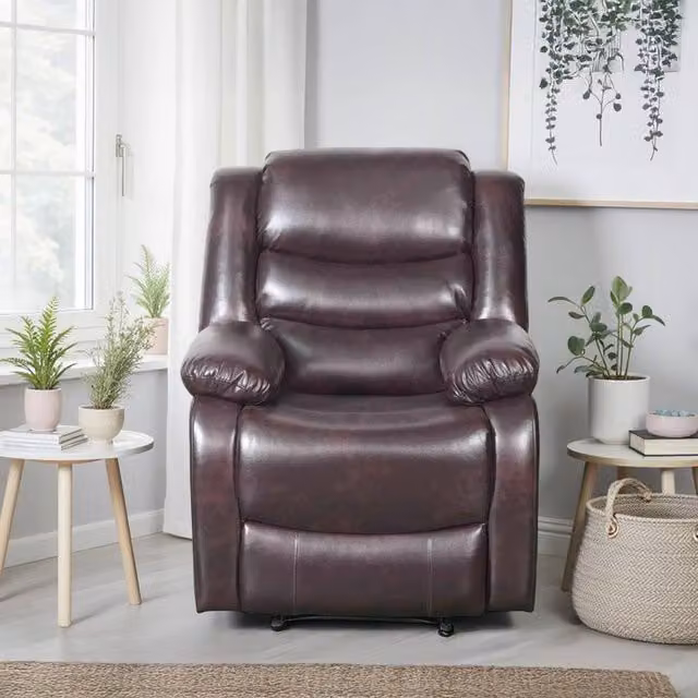 Furnishings For Less UK Cortland Brown Leather Look Manual Reclining Single Seater Armchair – 1