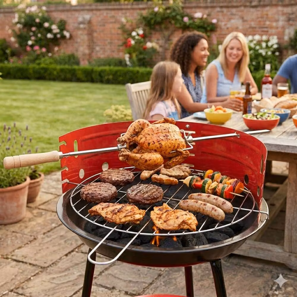 Dragodirect Compact Tabletop Round Charcoal Barbecue Grill with Rotisserie in Grey – 2