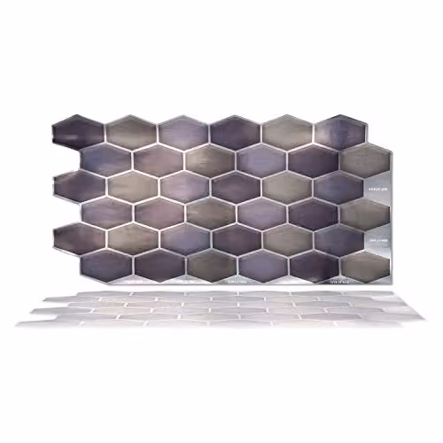 WALPLUS Self Adhesive Geometric Honeycomb Hexagon Wall Tile Stickers in Dark Blue and Grey, 12 Pieces, W: 28.5 cm, H: 14 cm – 3