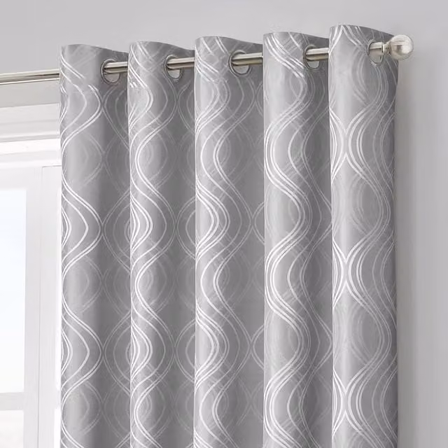 Intimates Clarissa Grey Eyelet Fabric Panel Curtain, W: 168 cm, H: 137 cm – 1