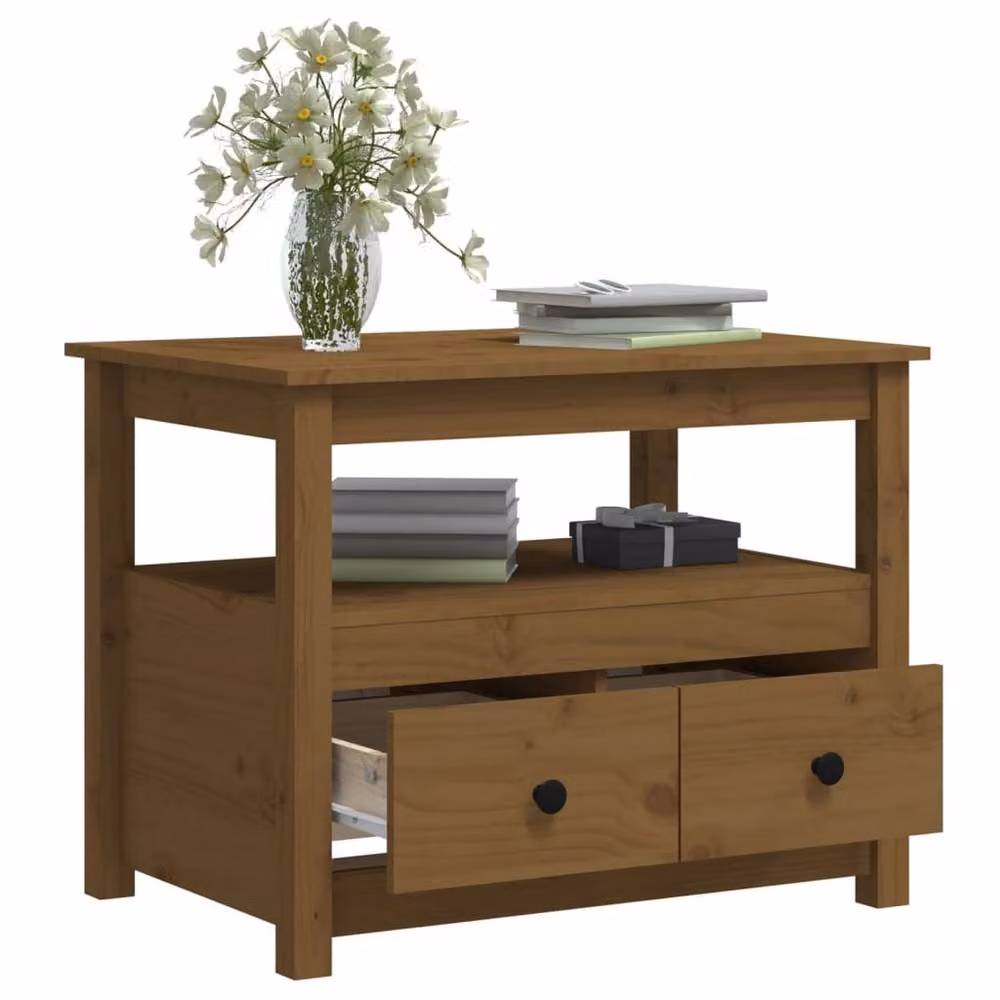 Berkfield Home Rustic Solid Wood Pine Coffee Table in Honey Brown, W: 71 cm, D: 49 cm, H: 55 cm – 3