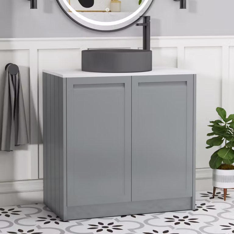 Royal Bathrooms Elmore Floor Standing Countertop Vanity Unit with Art Round Basin, Matt Pebble Grey
