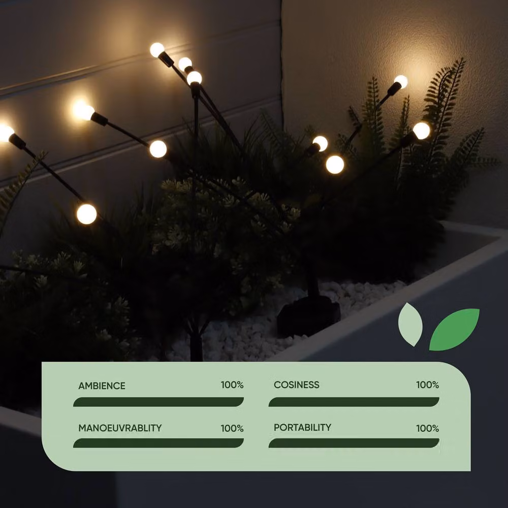 Gardenwize Solar LED Firefly Sphere Lights in Black, Pack of 2 – 3