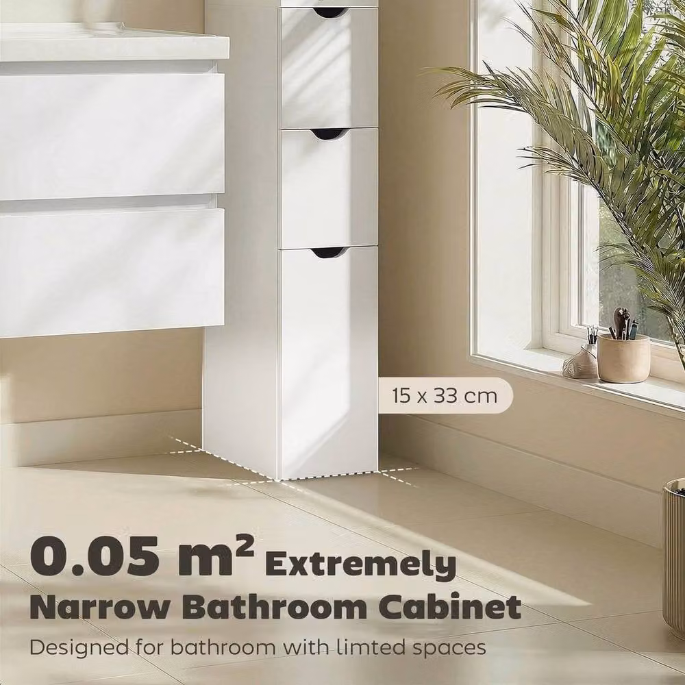 EONLION Tall White Freestanding Bathroom Cabinet with Internal Shelves and Hinged Doors – 3