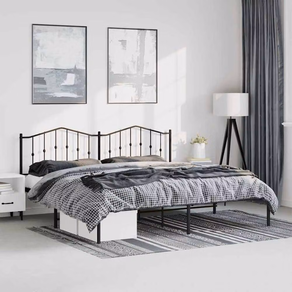 Berkfield Home Metal Bed Frame with Headboard in Black W/D/H: 193 x 203 cm – 2