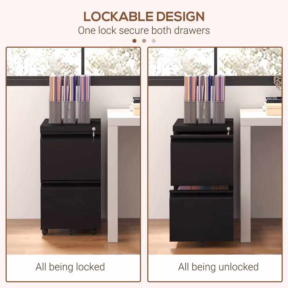 STILVORA Mobile Filing Cabinet with 2 Drawers in Matt Black Metal – 5