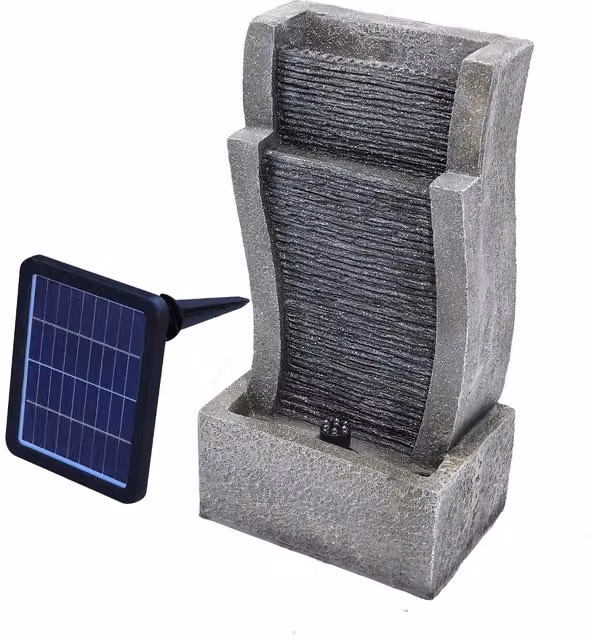 Darphe Solar Powered Rectangular Cascade Waterfall Garden Fountain in Grey Stone Finish