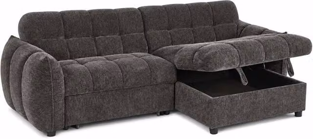 Furnishings For Less UK Fenton Grey Universal Corner Sofa Bed with Storage Chaise in Chenille Fabric – 1