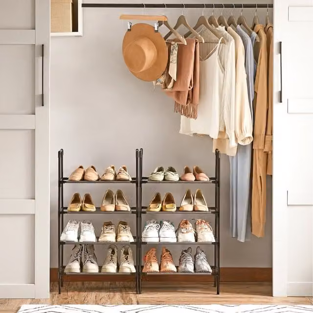 SONGMICS 4-Tier Metal Shoe Rack with Adjustable Shelves, Black, W: 80 cm, D: 28 cm, H: 45 cm