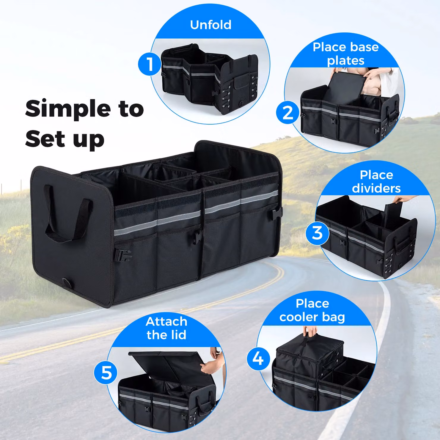Costway 20L Portable Car Trunk Organizer with Lid in Black – 6