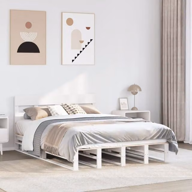 Berkfield Home Rustic Solid Wood Pine Bed Frame, White, W: 150 cm, D: 200 cm