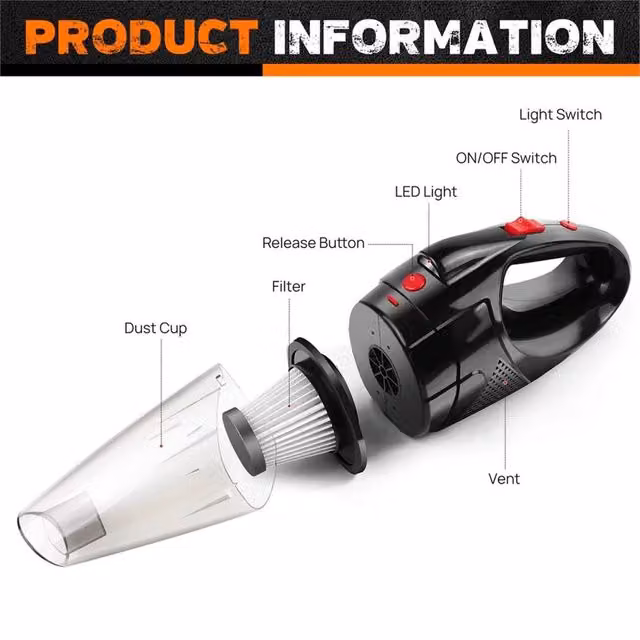 NESTLUNE Mini Cordless Handheld Car Vacuum Cleaner in Black