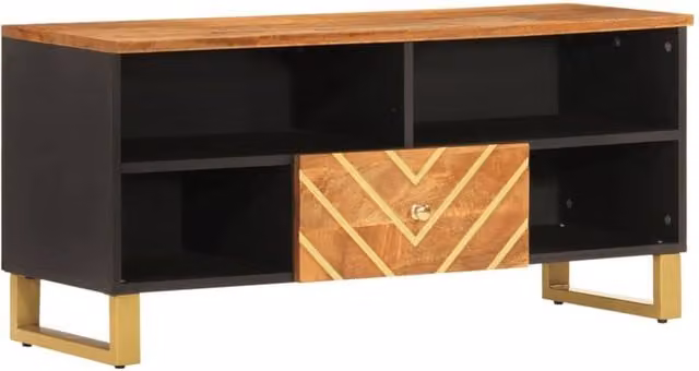 Berkfield Home Industrial Mango Wood and Metal TV Cabinet in Brown and Black, W: 100 cm, D: 33.5 cm, H: 46 cm – 1