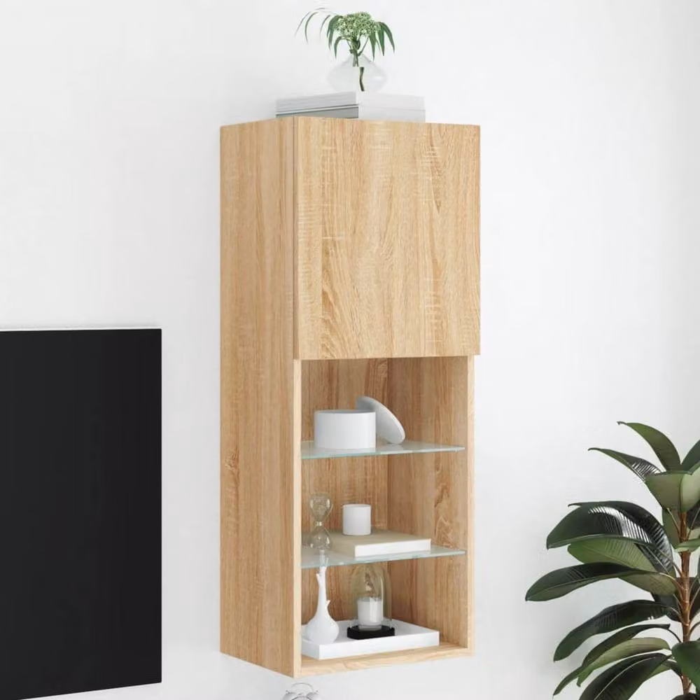 Berkfield Home Modern TV Cabinet with LED Lights in Sonoma Oak and Beige, W/D/H: 40.5 x 30 x 102 cm – 2