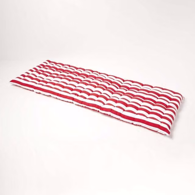 Homescapes Luxury Cotton Stripe Garden Bench Cushion, Red, Width: 143 cm