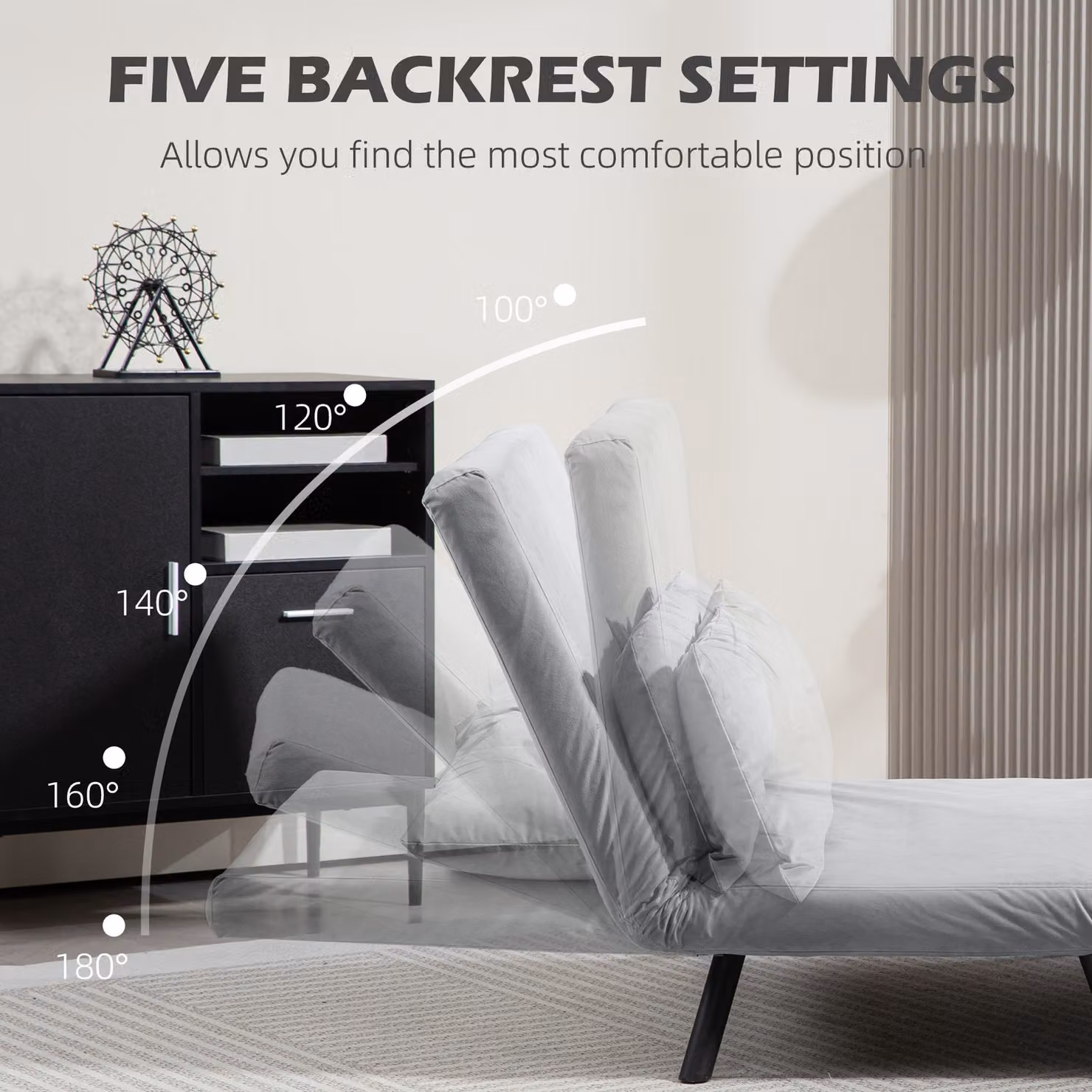 HOMCOM 4-in-1 Velvet-Feel Double Sofa Bed in Light Grey with Pillows, W/D/H: 140 x 200 cm – 3