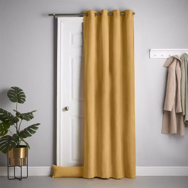 Livinluxury Yellow Velvet Chenille Thermal Fleece Lined Blackout Door Curtain with Rod Pocket