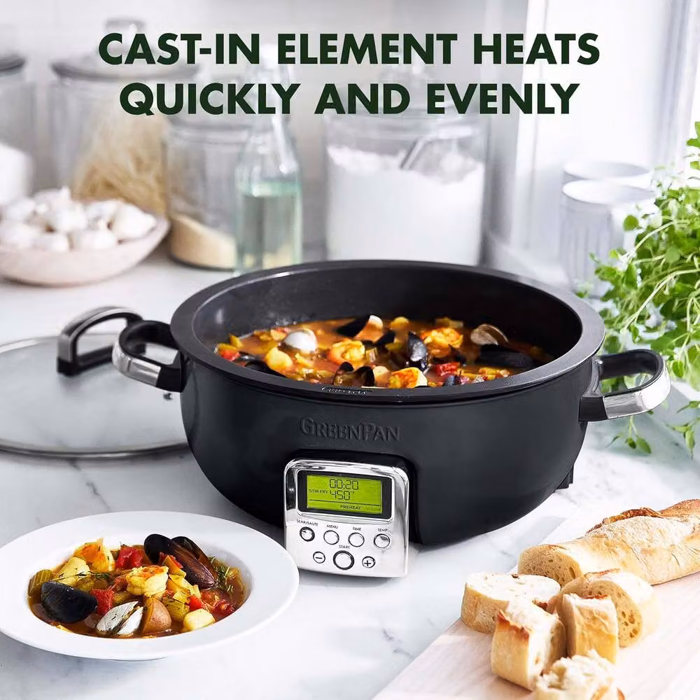 GreenPan Elite Omnicooker in Black with 5.6L Capacity and PFAS-Free Ceramic Non-Stick Coating – 4