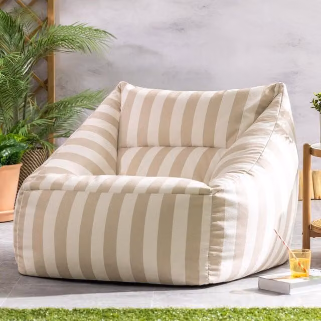 ICON Natalia Stripe Soft Woven Kyoto Armchair Bean Bag in Taupe