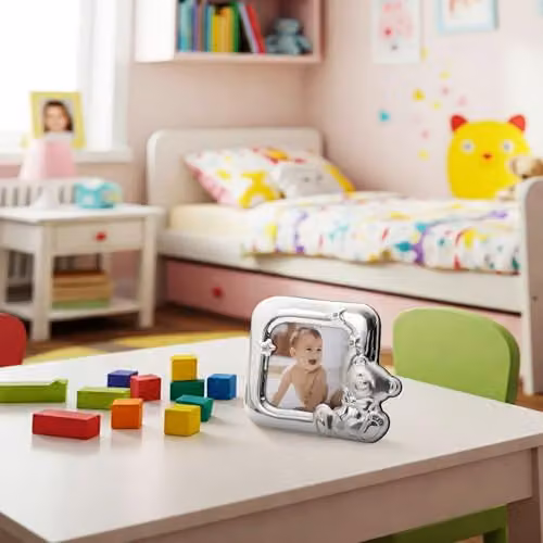 Happy Homewares Square Teddy Bear Baby Photo Frame with Diamante Stars in Silver, W/H: 7.62 x 7.62 cm – 3