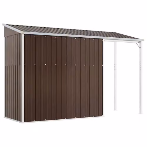 vidaXL Steel Garden Shed with Extended Pent Roof, Brown, W: 277 cm, D: 107 cm, H: 181 cm – 4
