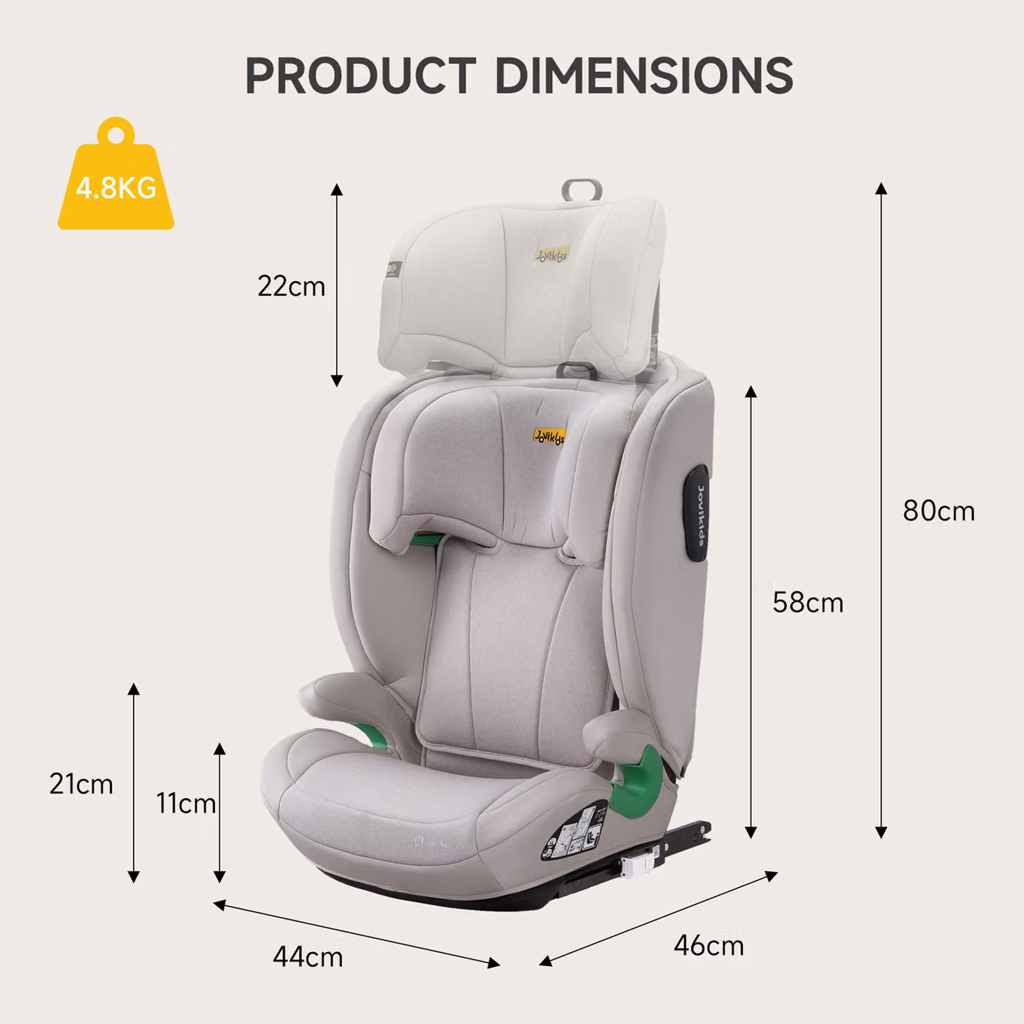 Aosom UK Highback Booster Seat with ISOFIX and I-Size R129, Adjustable Car Seat with 10-Position Headrest for 100-150 cm, Beige, W/D/H: 46 x 44 x 80 cm – 2