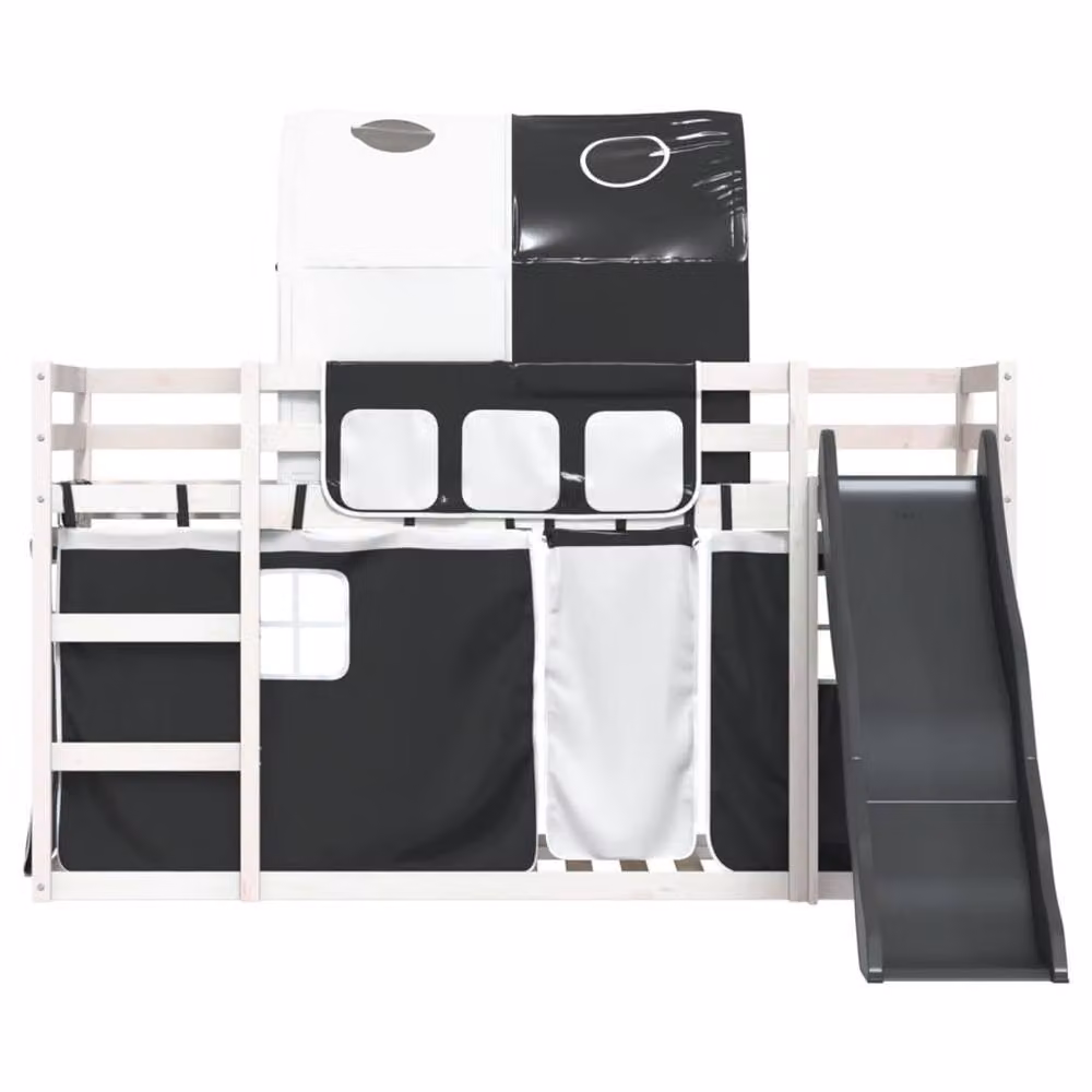 Berkfield Home Solid Wood Childrens Bunk Bed with Slide in White and Black, W/D/H: 90 x 200 cm – 4
