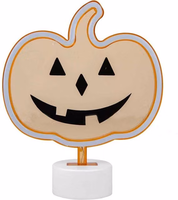 VFM e-Store Neon Pumpkin Table Light Halloween Decoration, Orange, W: 20 cm, H: 26 cm, D: 20 cm – 1