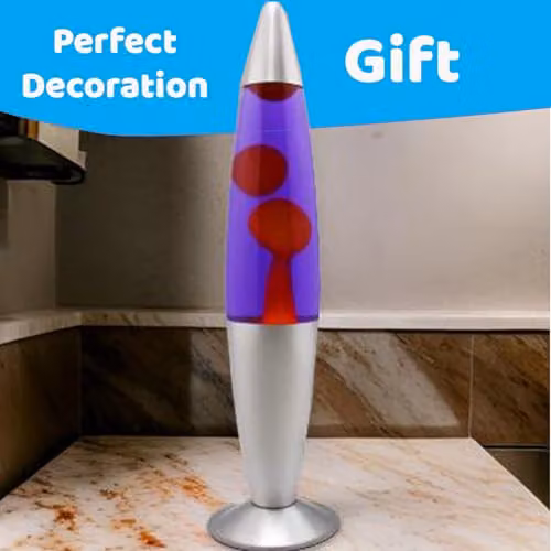 Almineez Magic 16 Inch Retro Lava Lamp with Pink Wax and Purple Liquid, Silver Aluminium and Glass Construction – 2