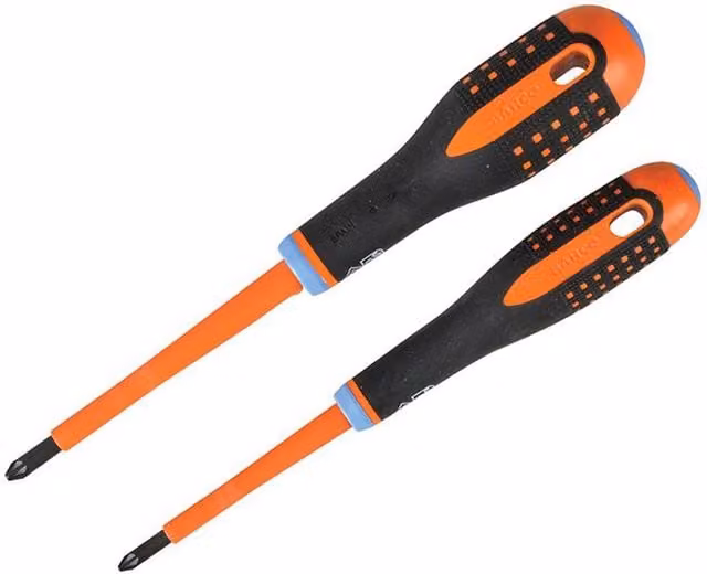 Bahco Insulated Ergo Combi Screwdriver Twin Pack Pz1/Sl5 and Pz2/Sl6, Orange