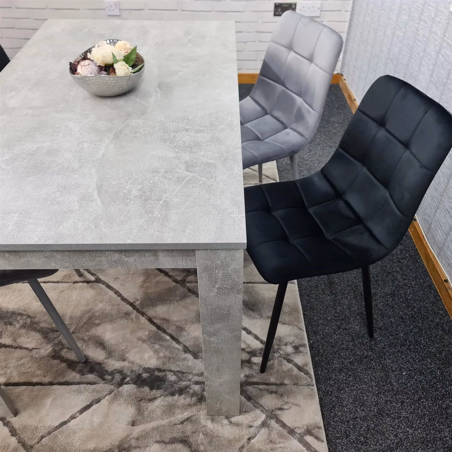 Kosy Koala Wooden Rectangle Dining Table Set with 4 Mixed Velvet Chairs in Brown, Grey and Black – 3